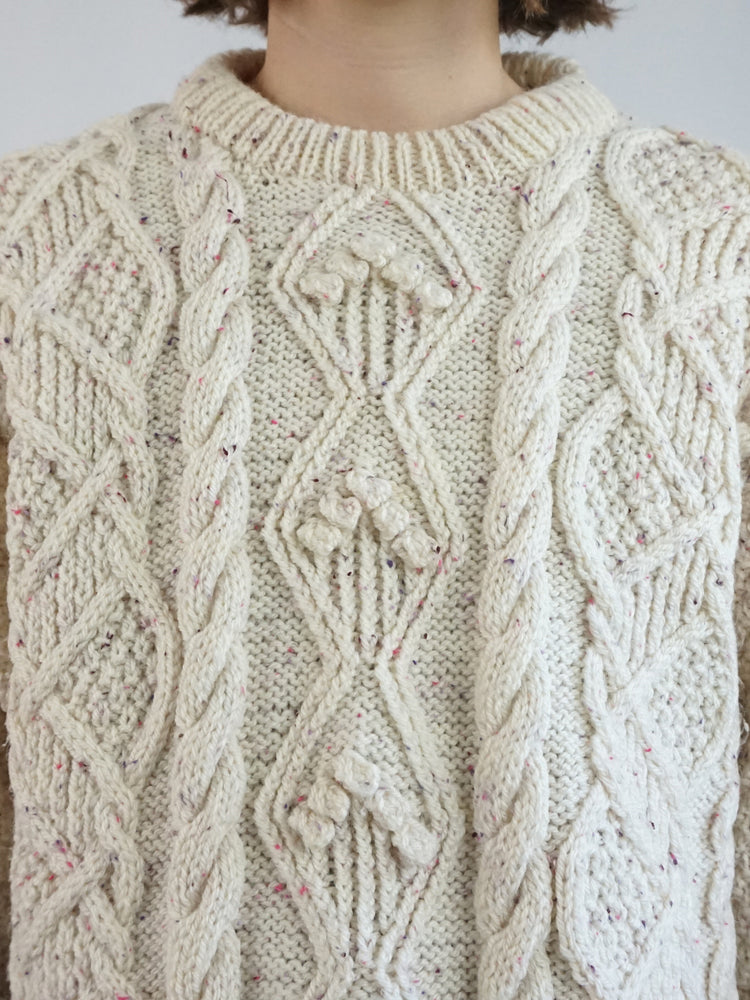 Cream Speckled Aran Jumper - XL