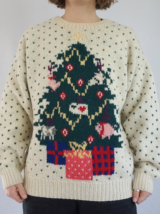 Christmas Tree Wool Jumper - M