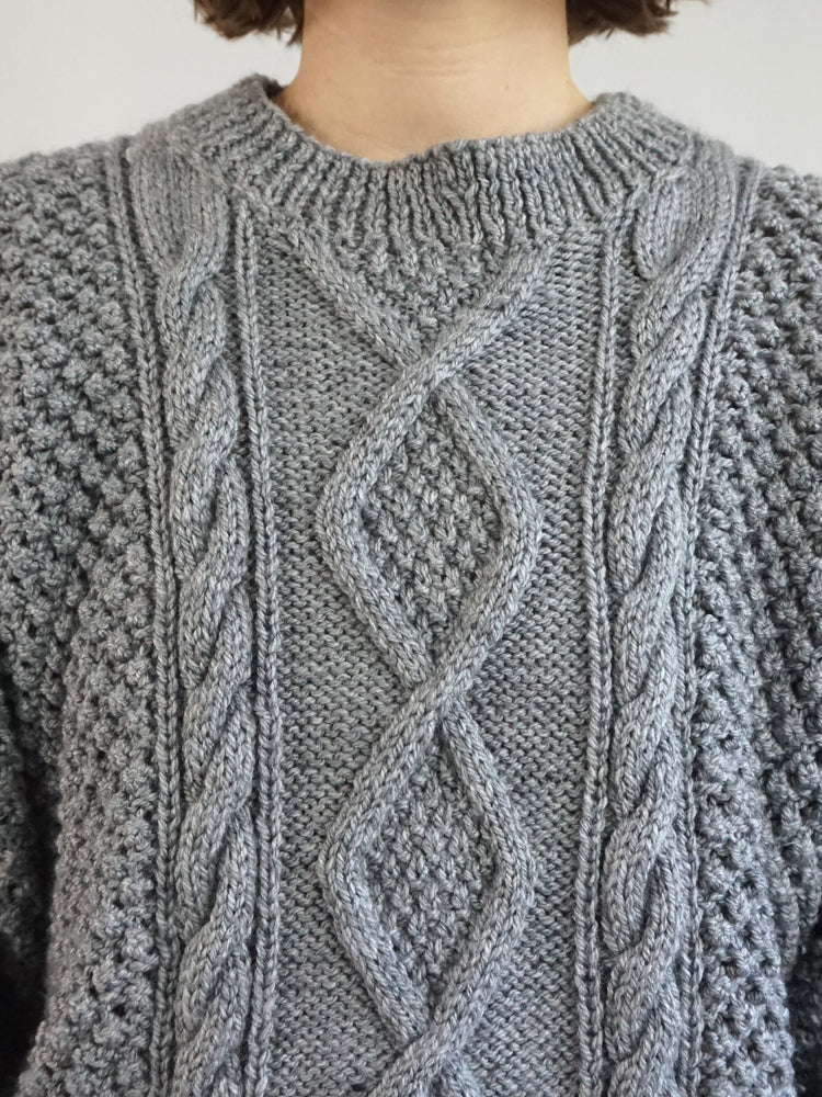 Grey Aran Knitted Jumper - L