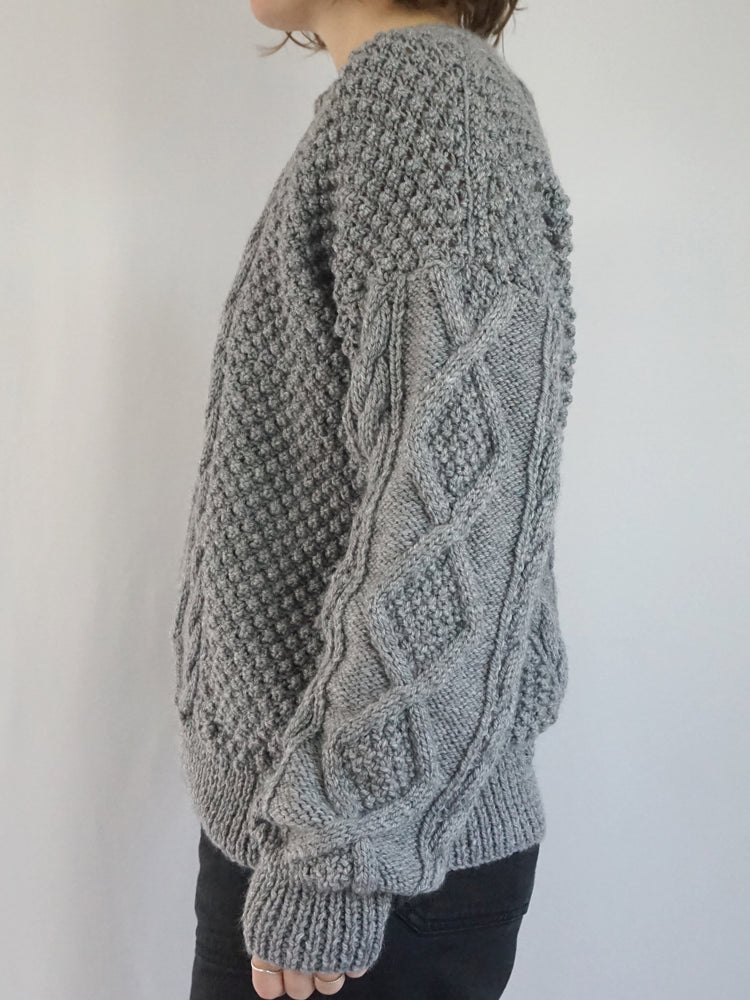 Grey Aran Knitted Jumper - L