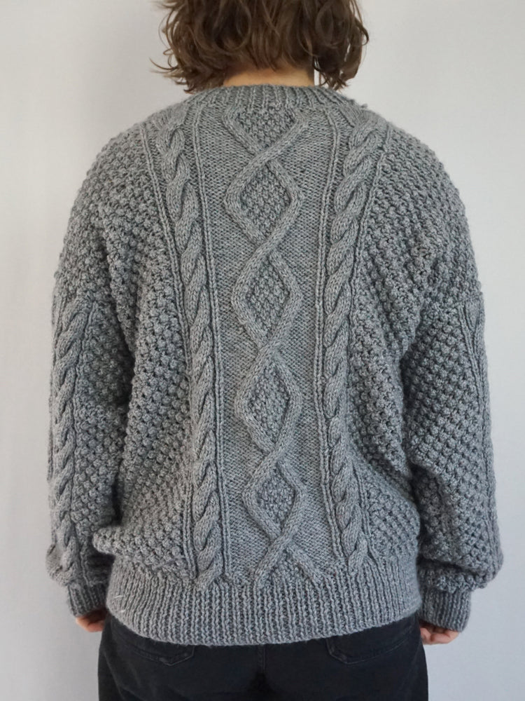 Grey Aran Knitted Jumper - L