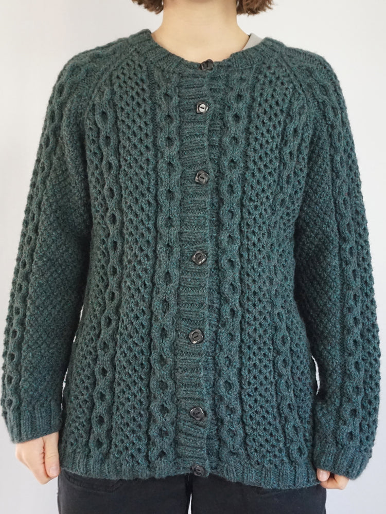 Green Cable Knit Cardigan - M