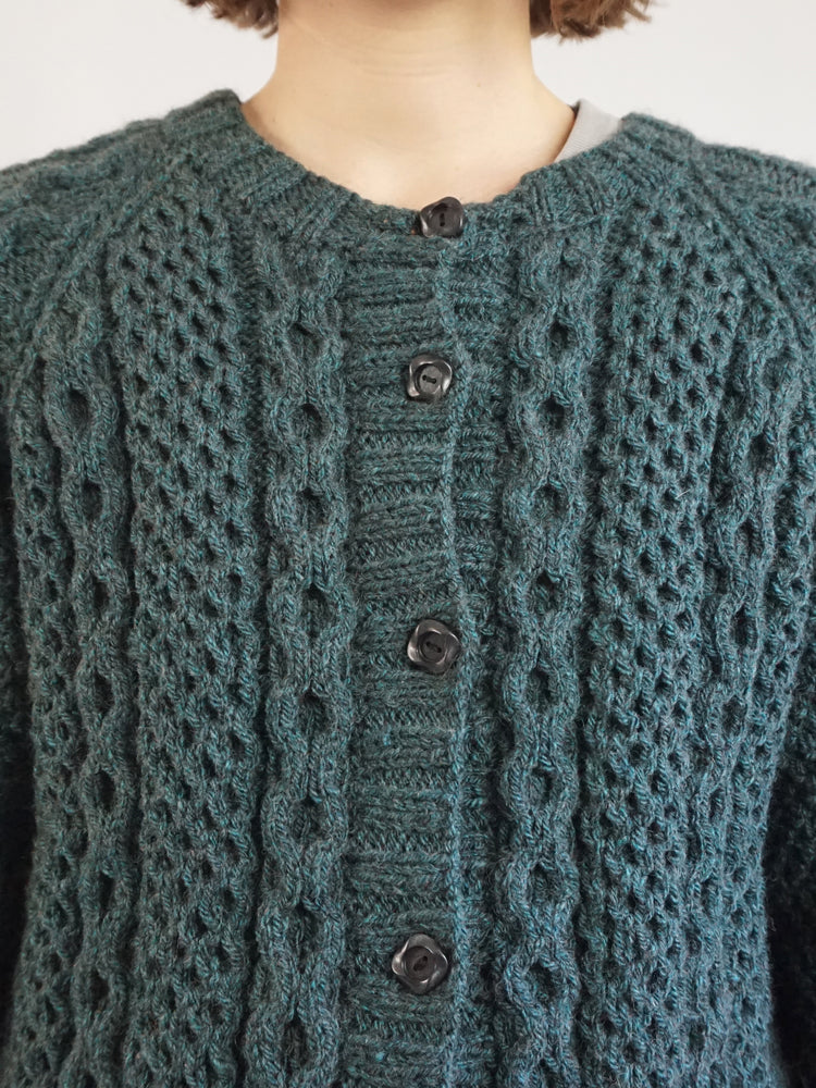 Green Cable Knit Cardigan - M