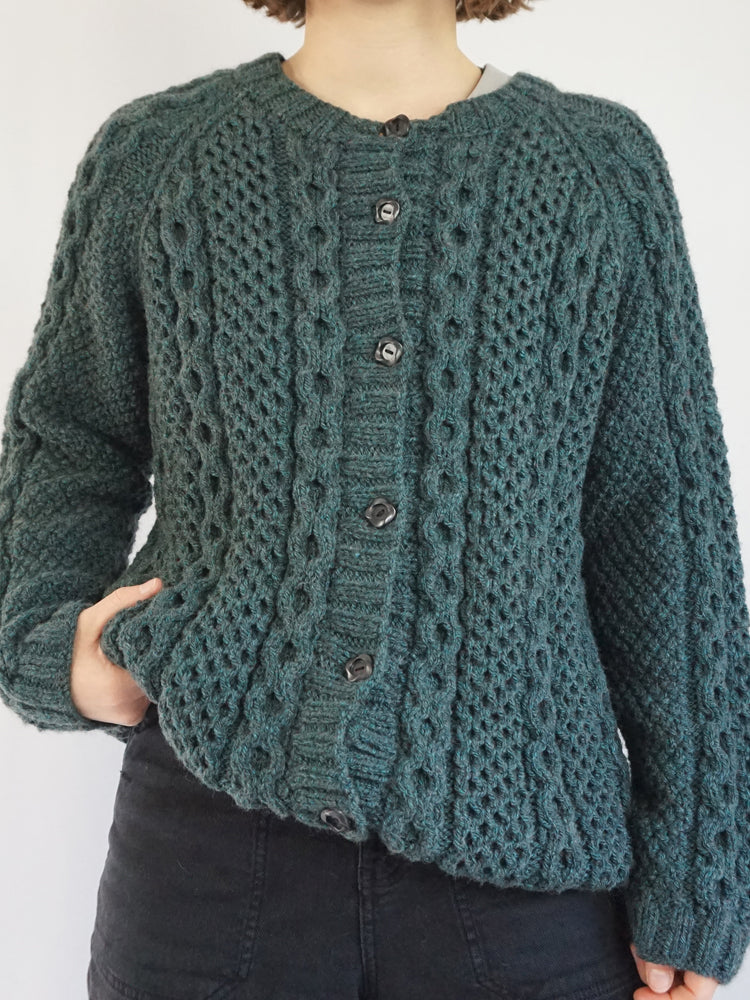 Green Cable Knit Cardigan - M