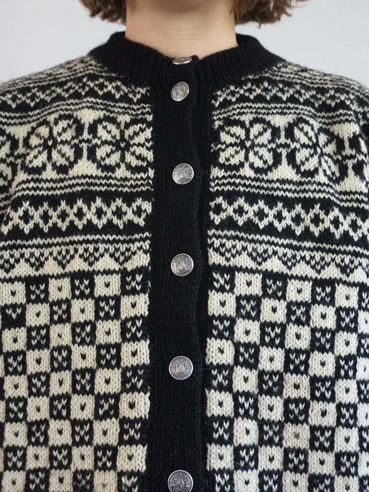 B&W Balloon Sleeve Cardigan - L