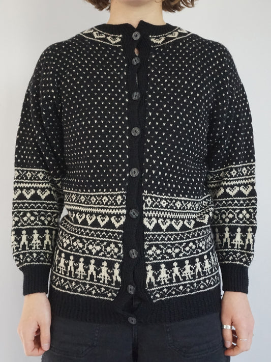 People Patterned B&W Cardigan - S