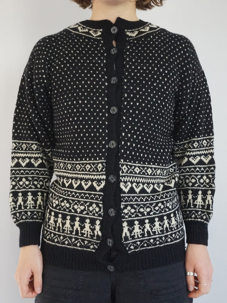 People Patterned B&W Cardigan - S