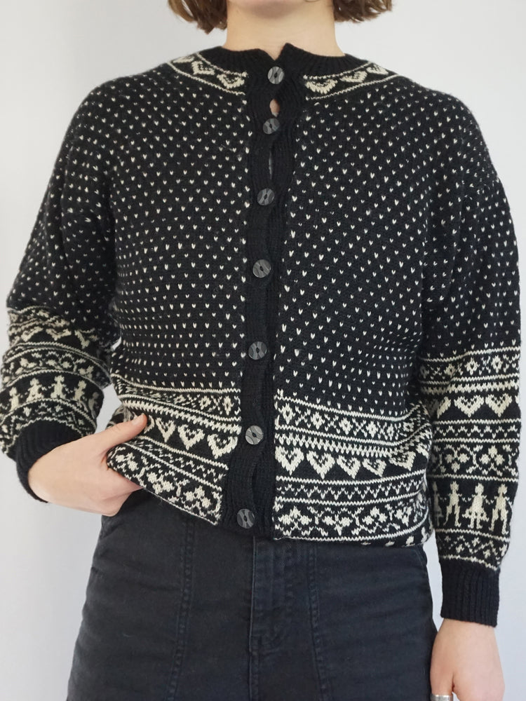 People Patterned B&W Cardigan - S