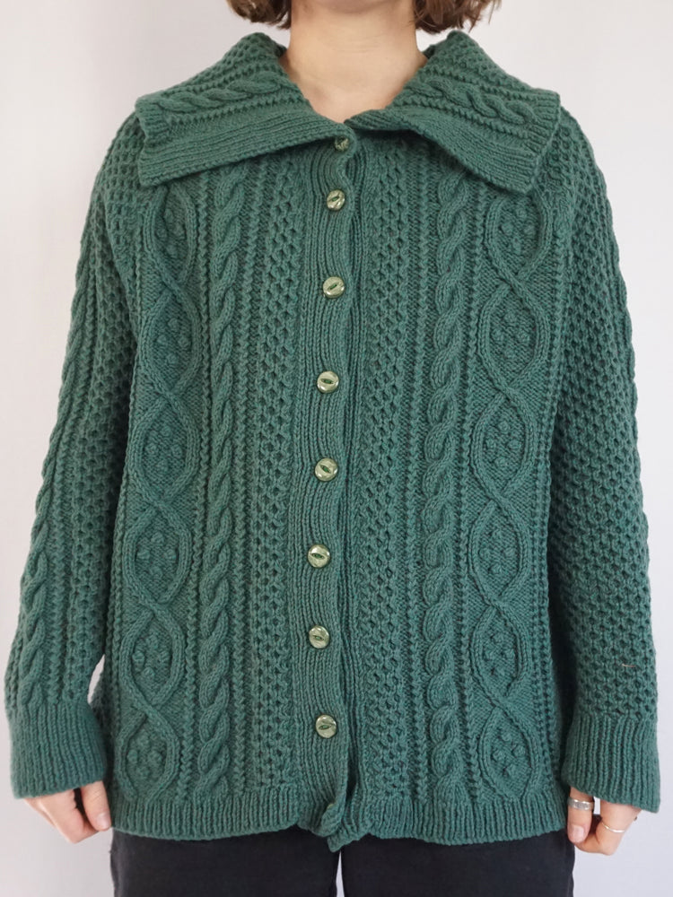 Green Oversized Collar Cardigan - XL