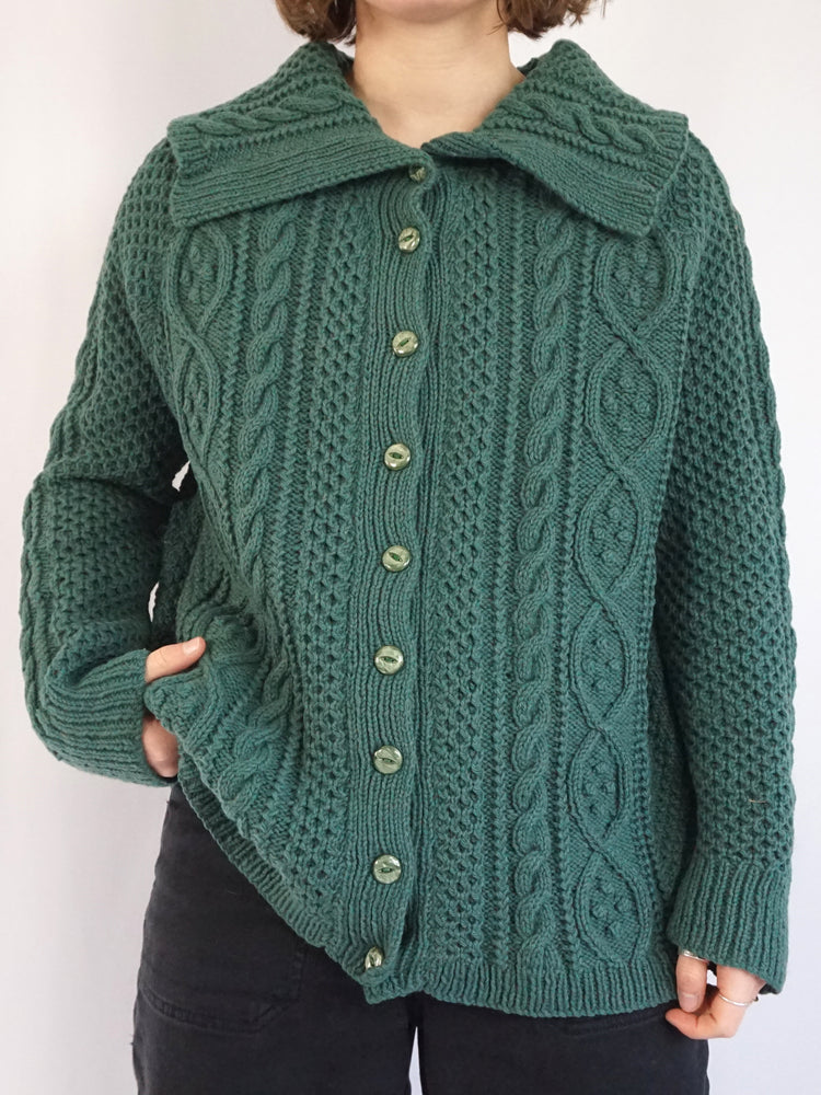 Green Oversized Collar Cardigan - XL