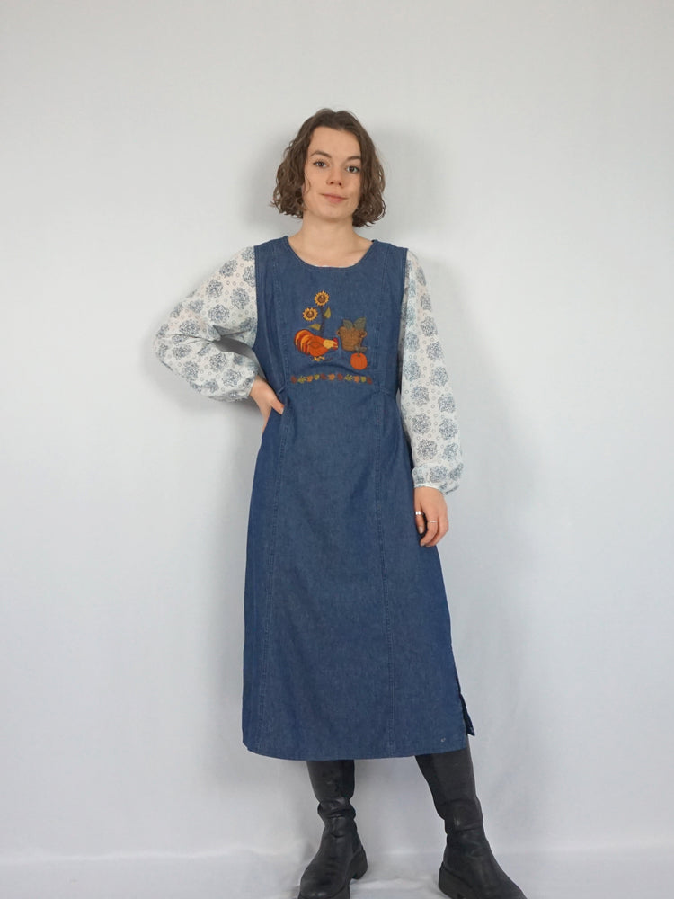 Sunflower Embroidered Denim Dress - S