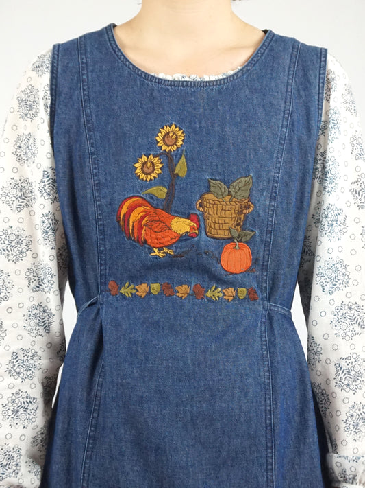 Sunflower Embroidered Denim Dress - S