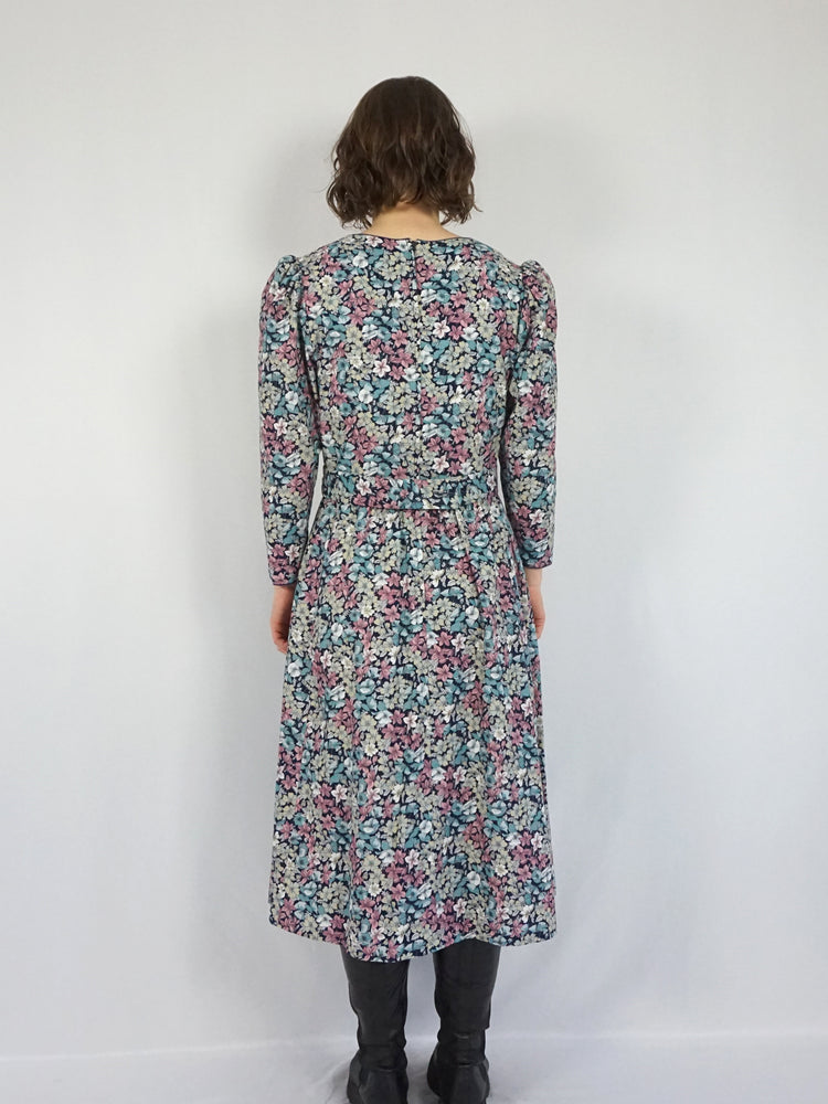 Floral Cotton Puff Sleeve Dress - M