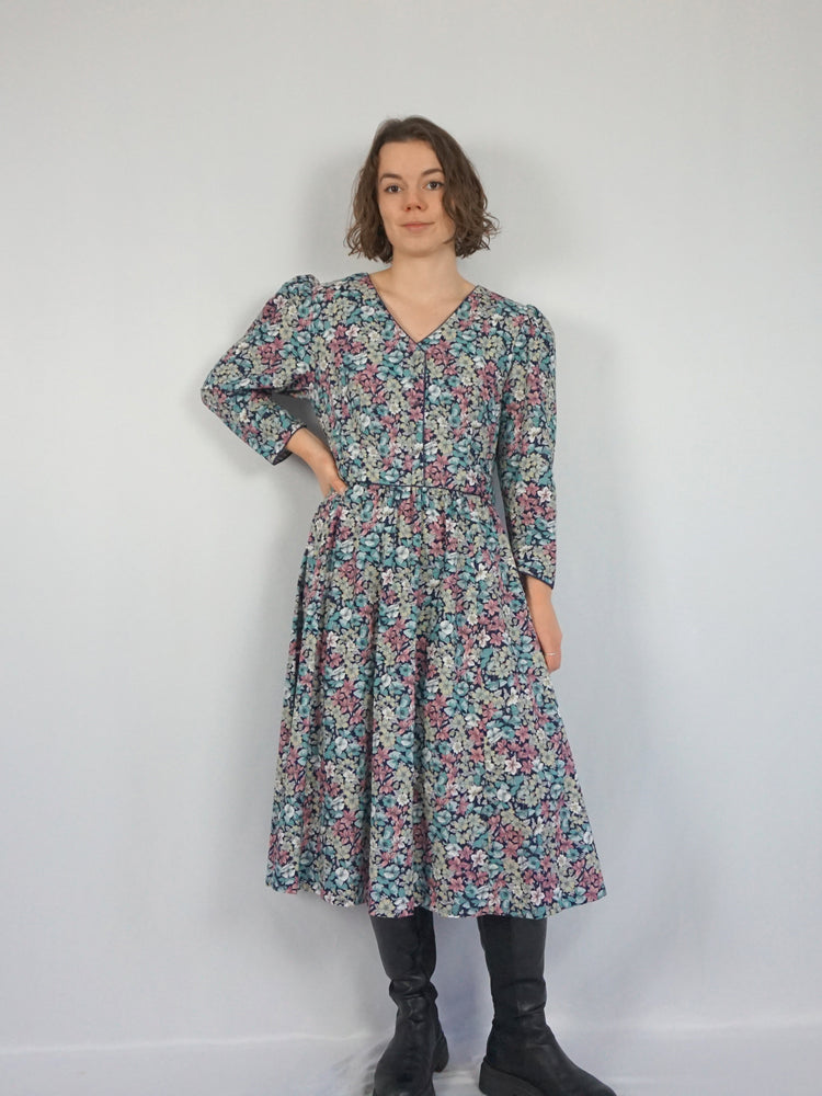 Floral Cotton Puff Sleeve Dress - M