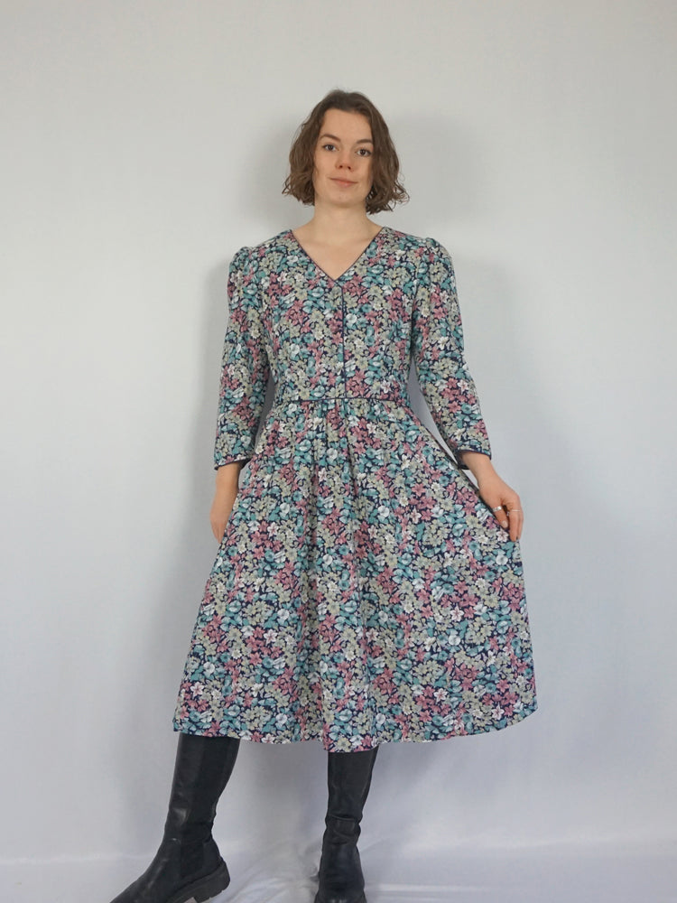 Floral Cotton Puff Sleeve Dress - M