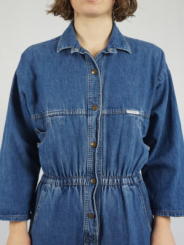 Denim Button Down Jumpsuit - M