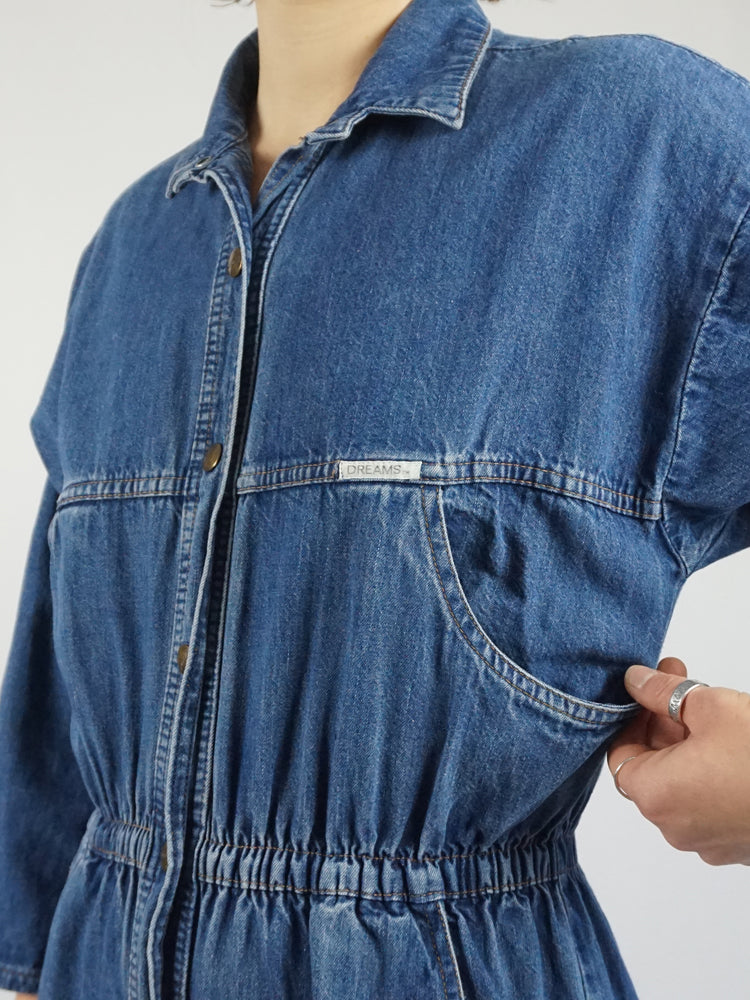 Denim Button Down Jumpsuit - M