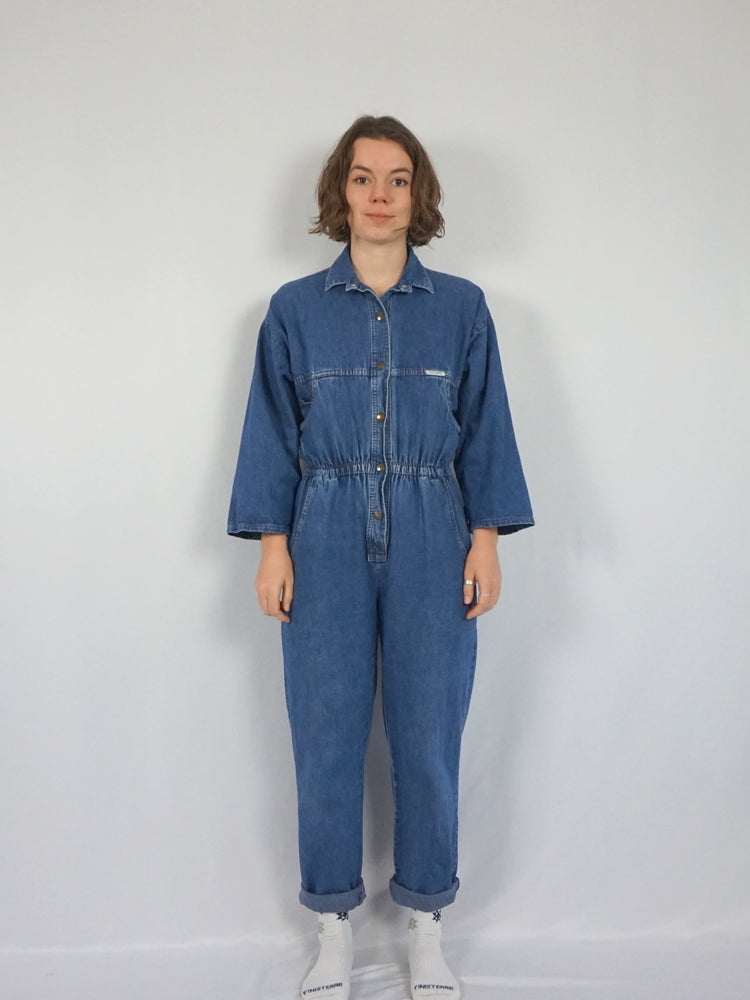 Denim Button Down Jumpsuit - M