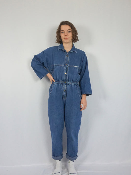 Denim Button Down Jumpsuit - M