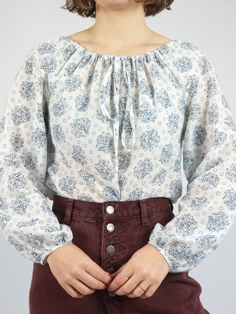 Floral Cotton Peasant Shirt - S