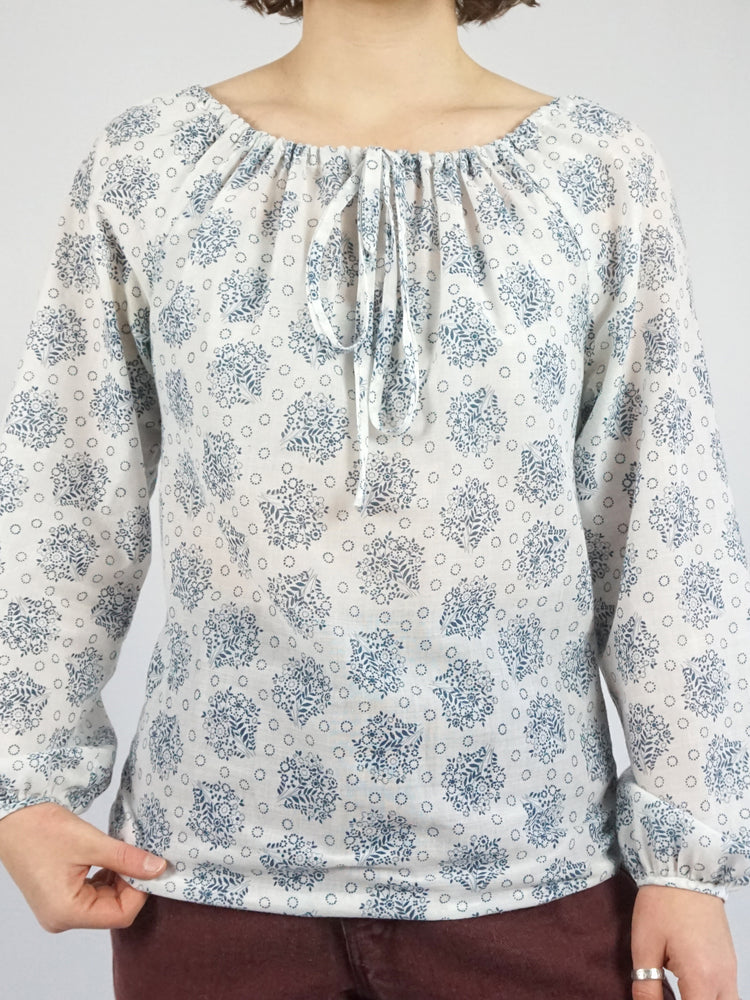 Floral Cotton Peasant Shirt - S