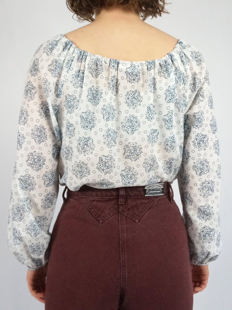 Floral Cotton Peasant Shirt - S