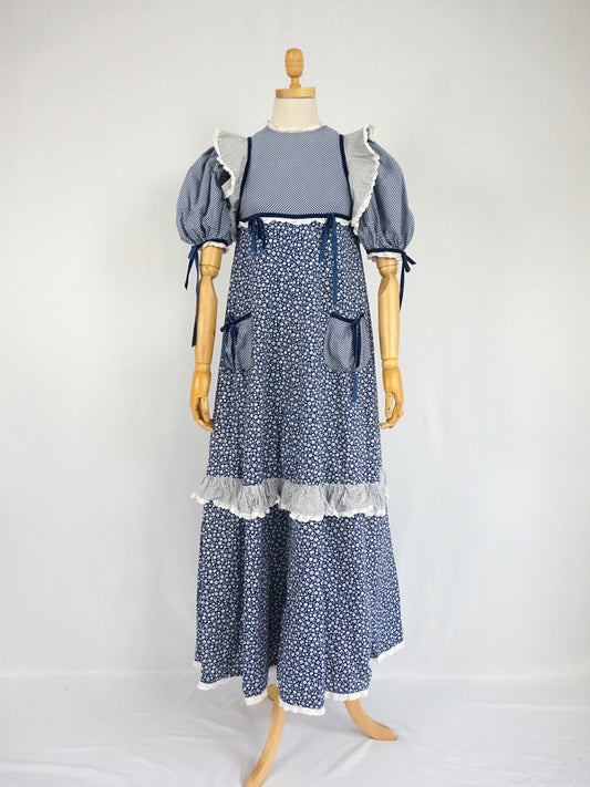 Gingham Floral Patterned Maxi Dress - XS