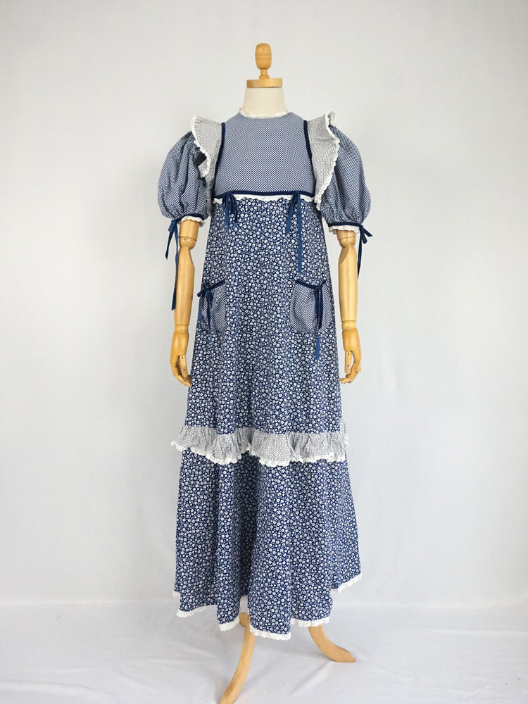 Gingham Floral Patterned Maxi Dress - XS