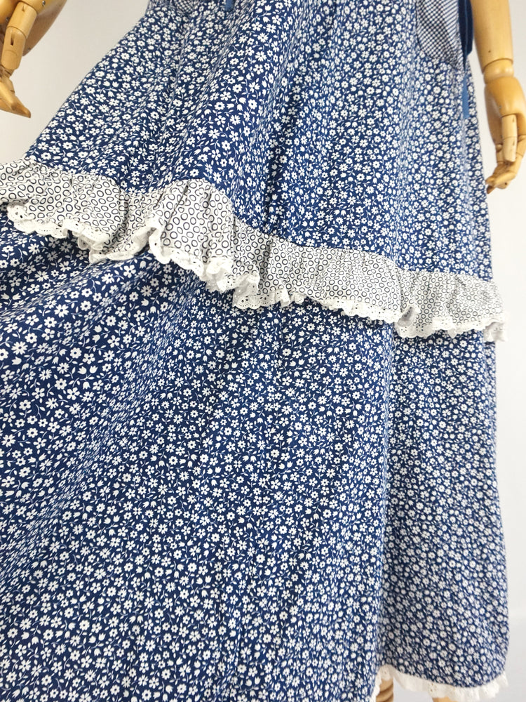 Gingham Floral Patterned Maxi Dress - XS