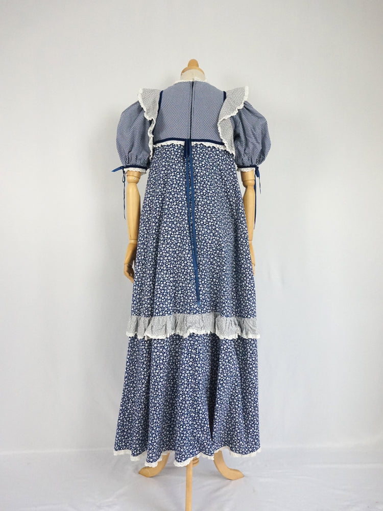 Gingham Floral Patterned Maxi Dress - XS