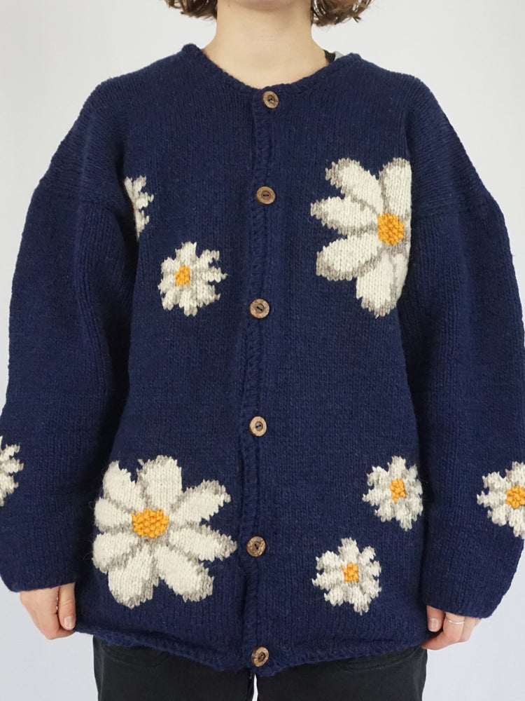 Pachamama Navy Daisy Cardigan -  XL