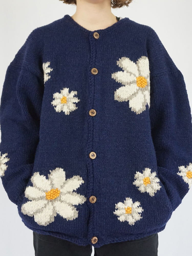 Pachamama Navy Daisy Cardigan -  XL