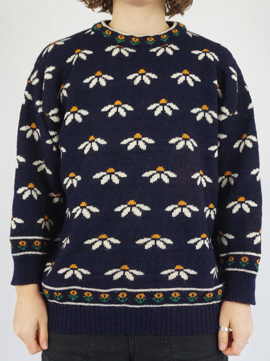 Navy Wool Daisy Jumper - M