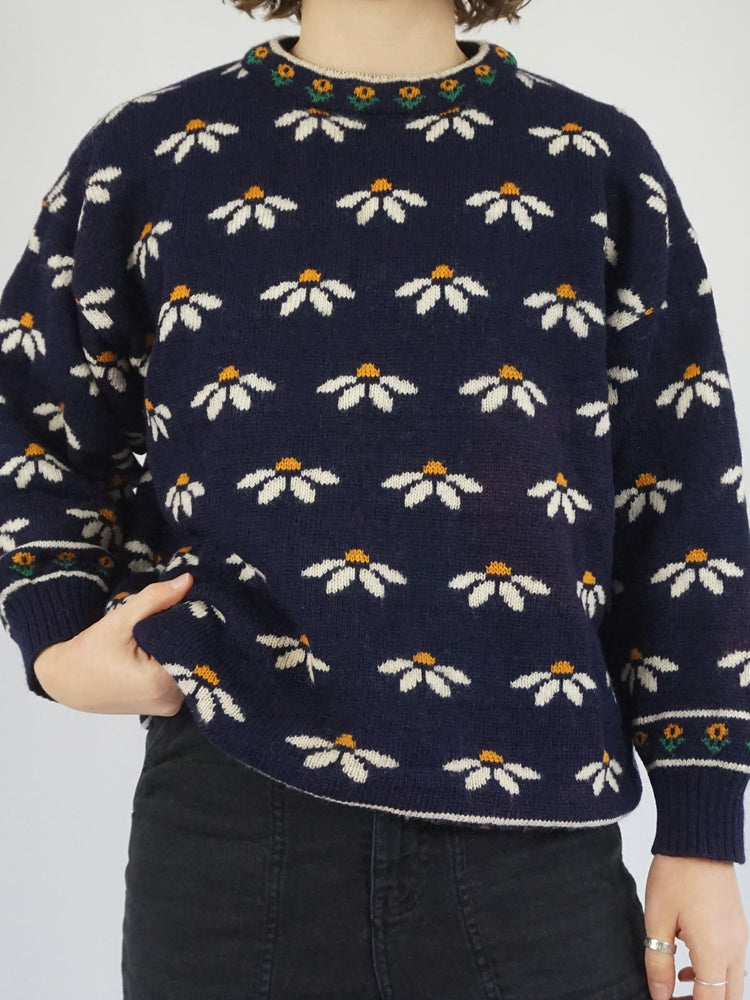 Navy Wool Daisy Jumper - M