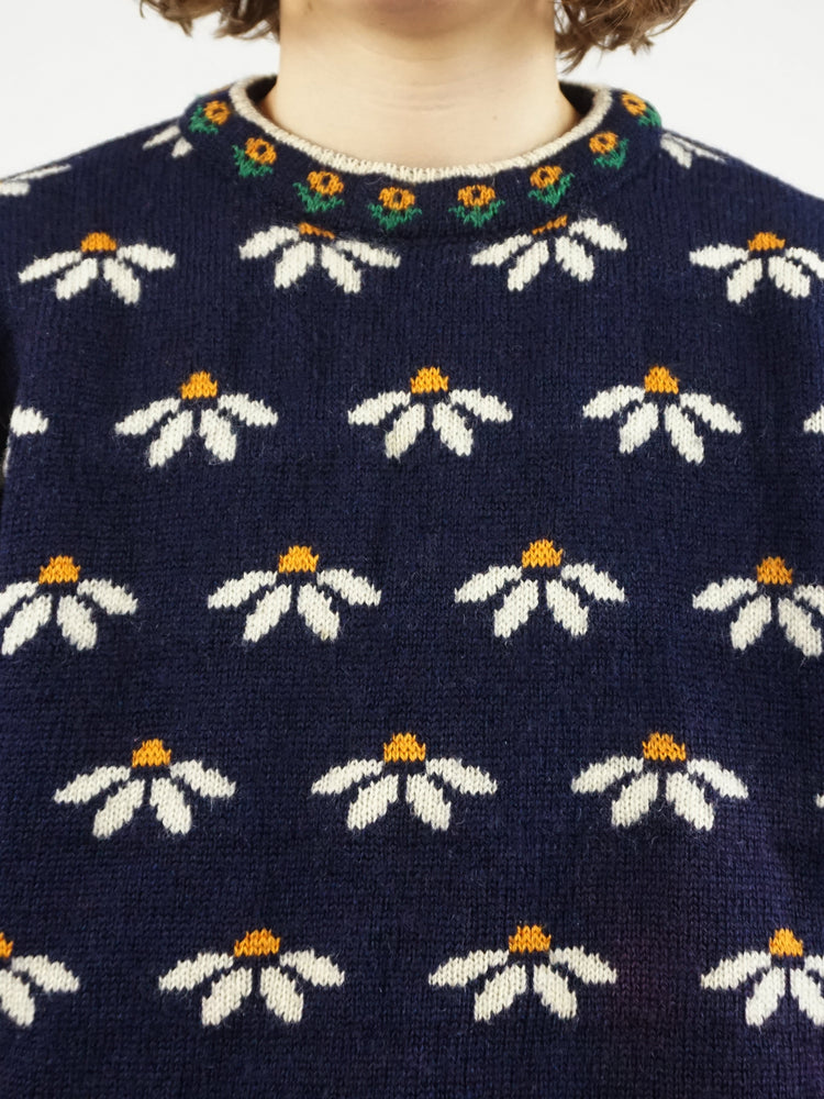 Navy Wool Daisy Jumper - M