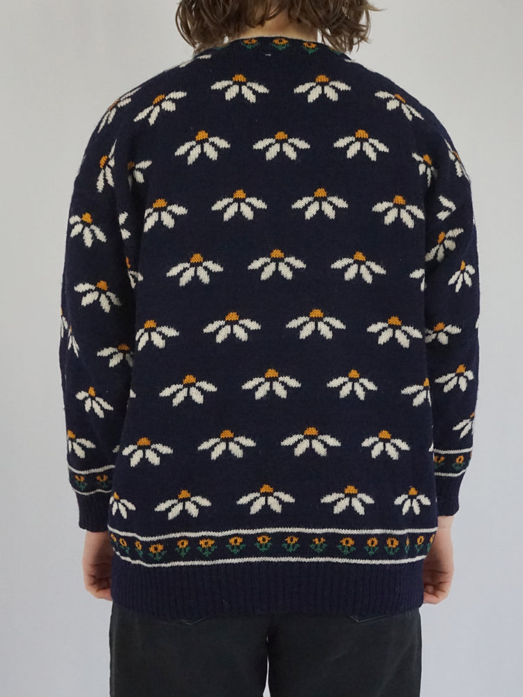 Navy Wool Daisy Jumper - M