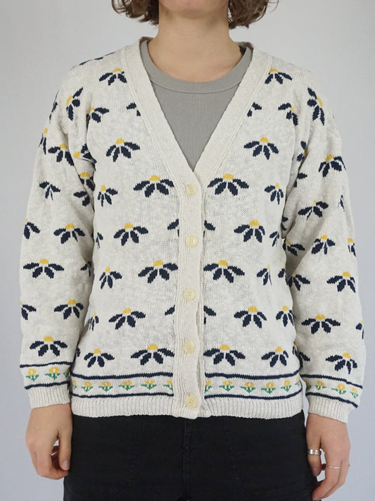 Daisy Patterned Cotton Cardigan - S