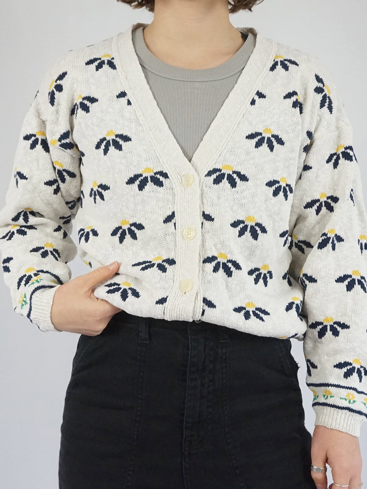 Daisy Patterned Cotton Cardigan - S