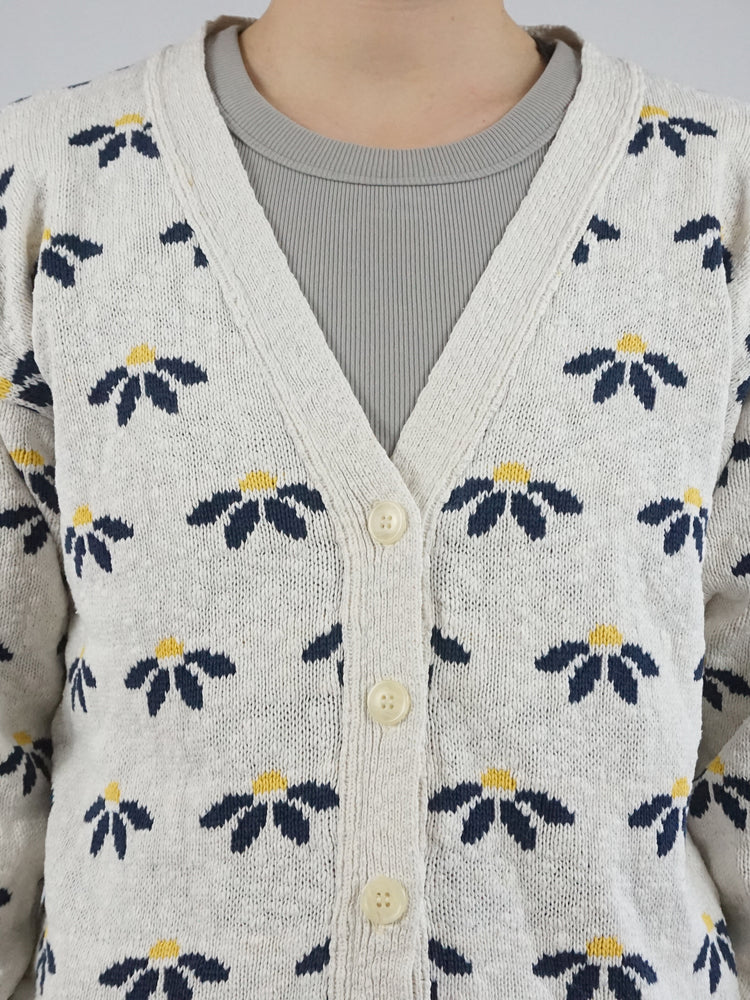 Daisy Patterned Cotton Cardigan - S