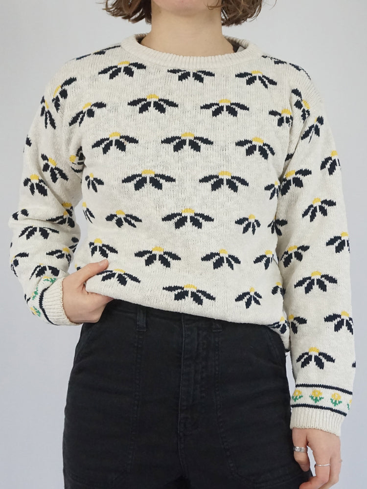 Daisy Patterned Cotton Jumper - S