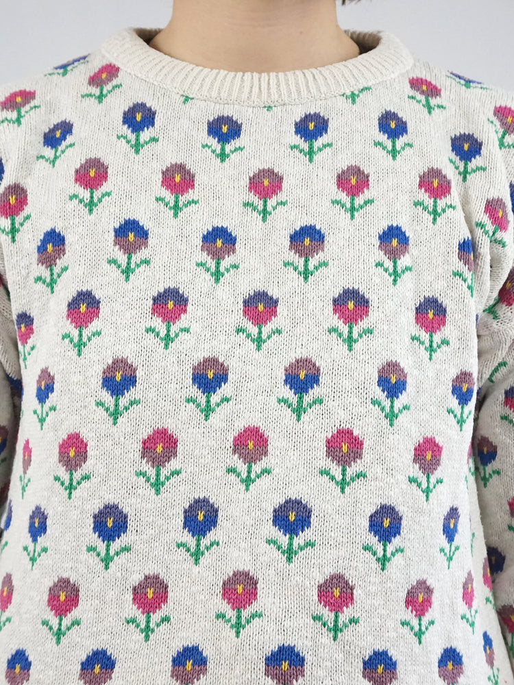 White Floral Cotton Jumper - S