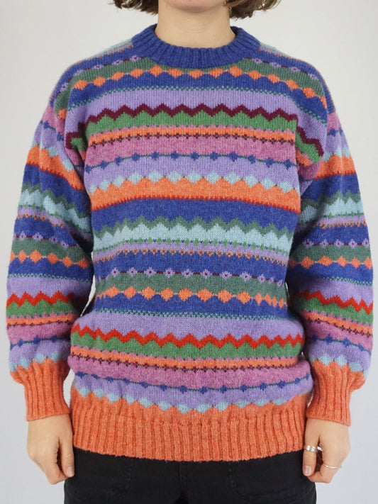 Colourful Peach Wool Jumper - M