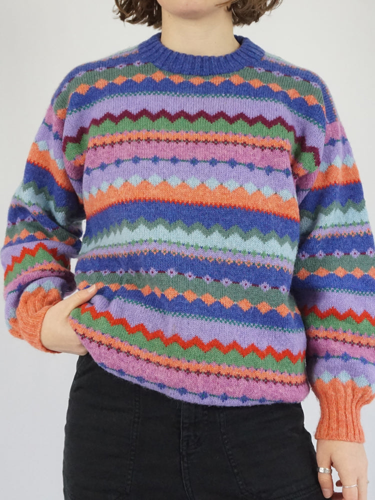 Colourful Peach Wool Jumper - M