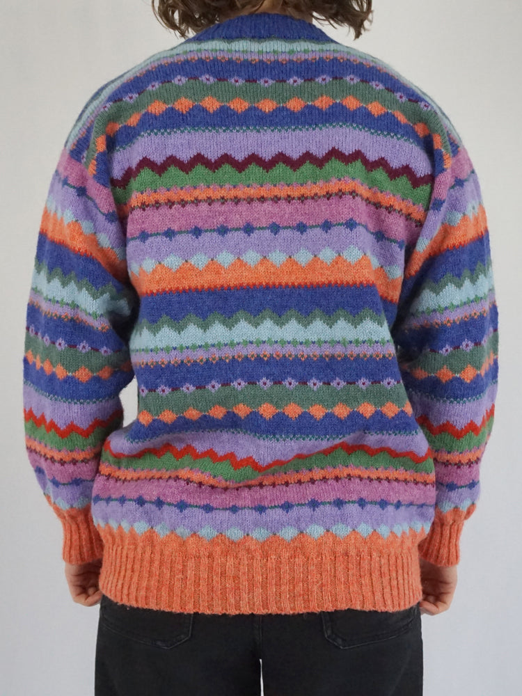 Colourful Peach Wool Jumper - M