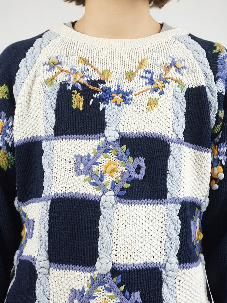 Floral Embroidered Cotton Jumper - L