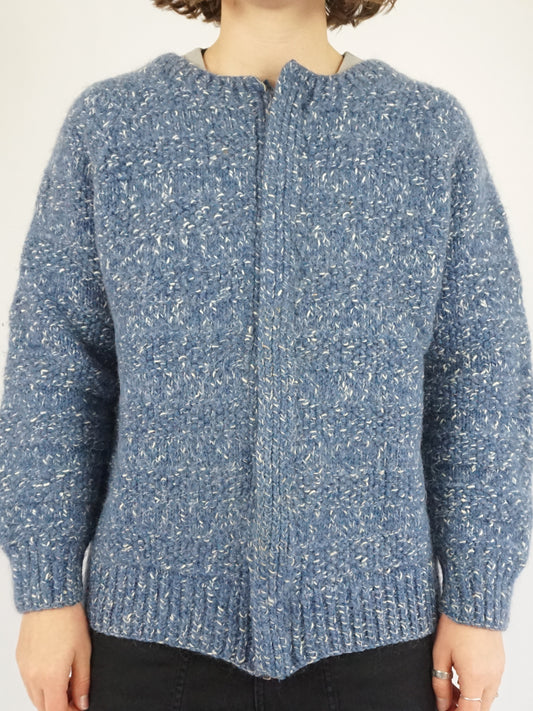 Chunky Blue & White Speckled Cardigan - M