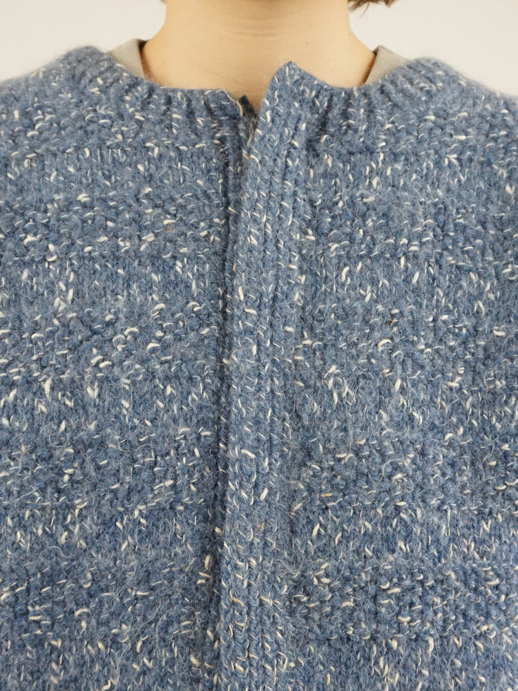 Chunky Blue & White Speckled Cardigan - M