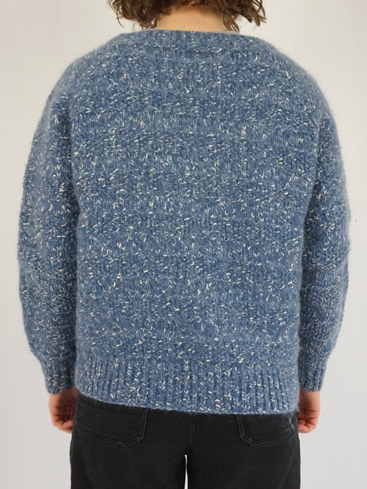 Chunky Blue & White Speckled Cardigan - M