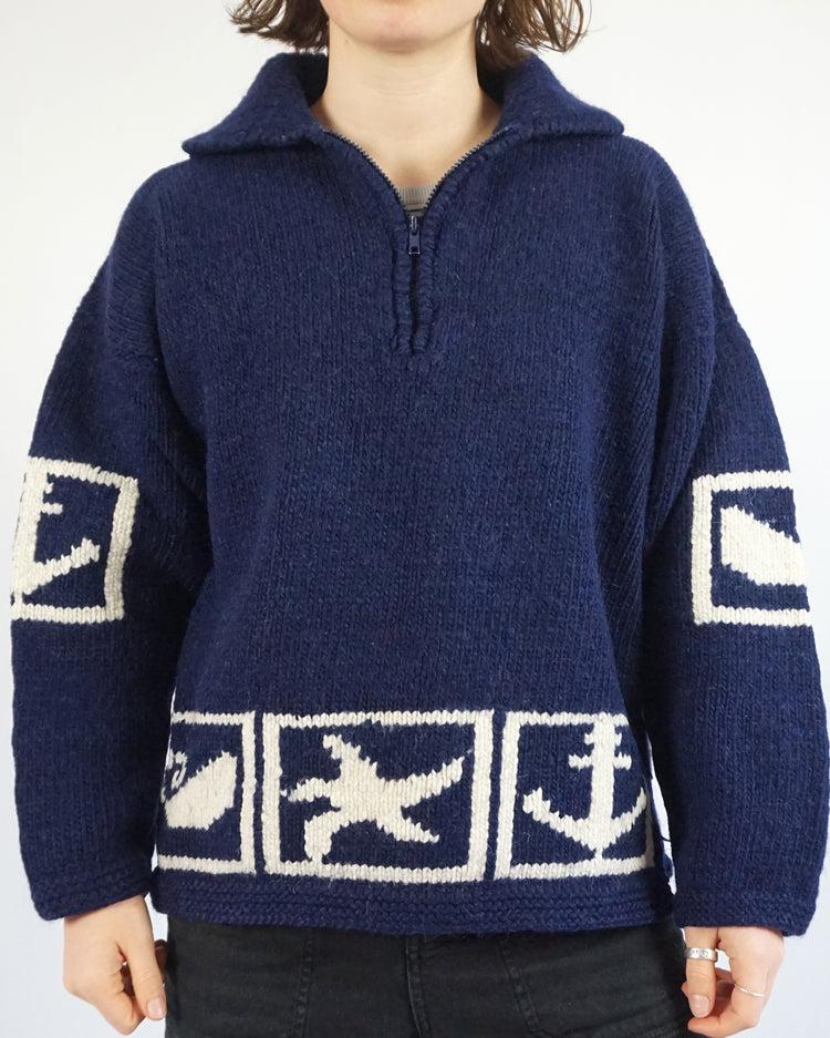 Nautical 1/4 Zip Wool Jumper - XL