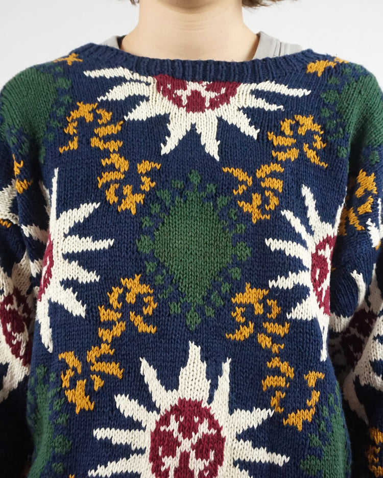 Blue Cotton Patterned Jumper - XL